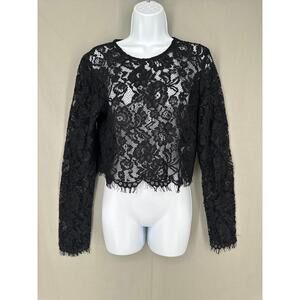 Jason Wu Top Womens Medium Black Lace Sheer Crop Long Sleeve Whimsigoth Romantic